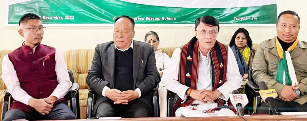 Pawan Khera and others during a press conference in Kohima on February 6. (Morung Photo)