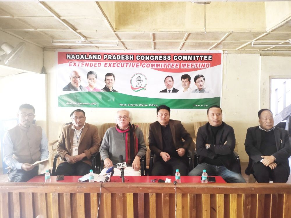 Jairam Ramesh, General Secretary in-charge Communication department, AICC and other address a press conference held at the Congress Bhawan, Kohima on February 16. (Morung Photo)