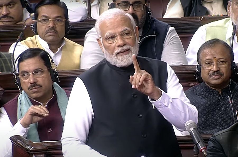 New Delhi: Prime Minister Narendra Modi speaks in Rajya Sabha during the ongoing budget session, in New Delhi on Thursday, Feb. 09, 2023. (Photo: Rajya Sabha/IANS)