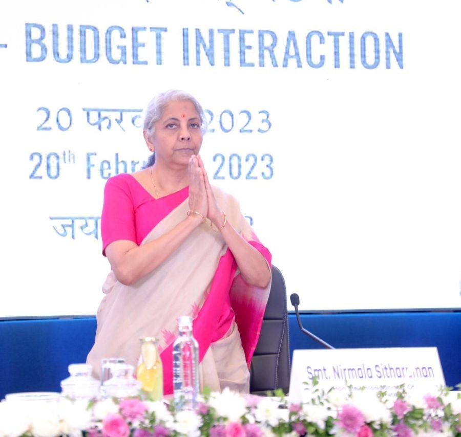 Jaipur: Union Finance Minister Nirmala Sitharaman at the Post-Budget Stakeholder Interaction in Jaipur on Monday, Feb. 20, 2023. (Photo: Twitter)