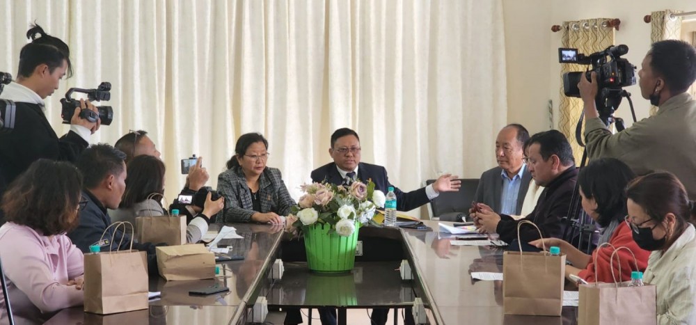 Y. Kikheto Sema and others addressing press conference in Kohima on February 16. (Morung Photo)