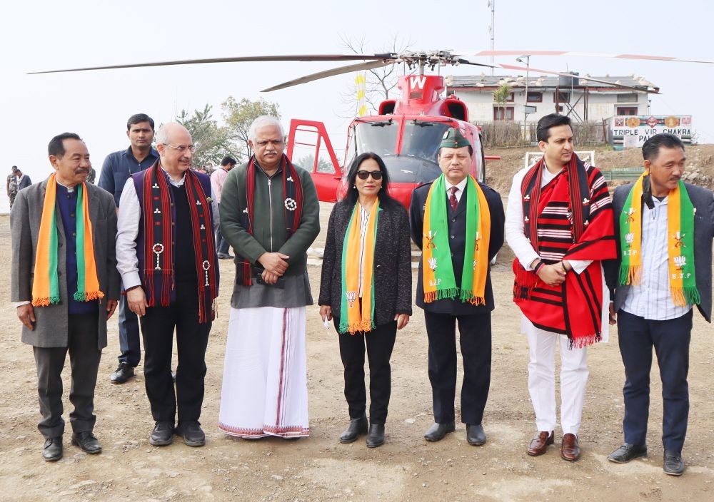 The BJP central leaders with Er Kahuli Sema at Atoizu on February 18.