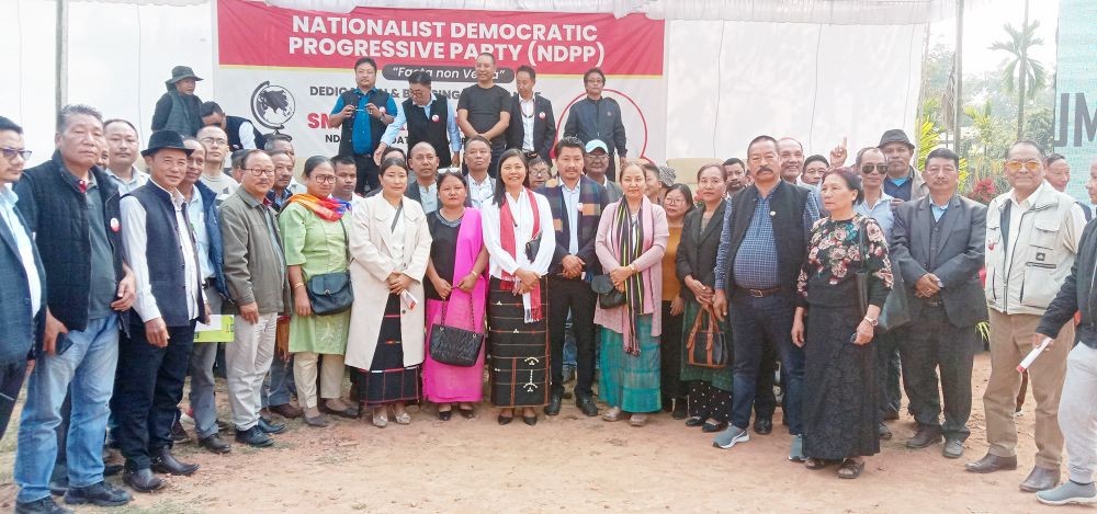 NDPP’s 3 Dimapur III AC candidate Hekani Jakhalu with supporters during the dedicatory programme of her candidature at Toluvi village on February 6. (Morung Photo)
