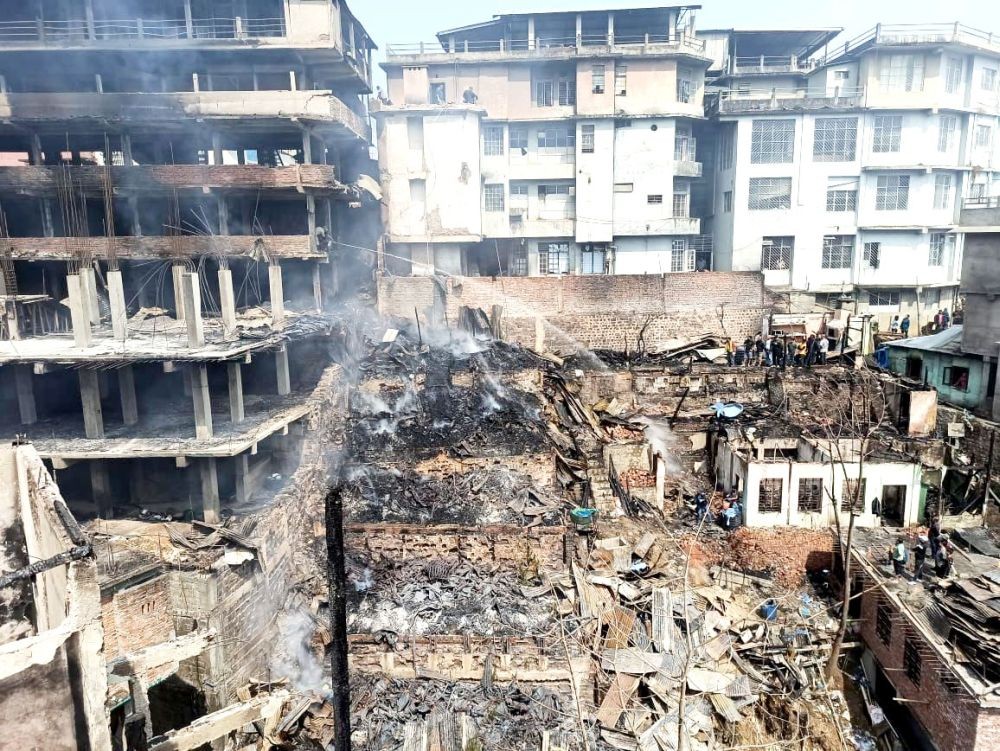 The burnt remains of the buildings and residences which were destroyed by a fire in Kohima on February 27. (Morung Photo)