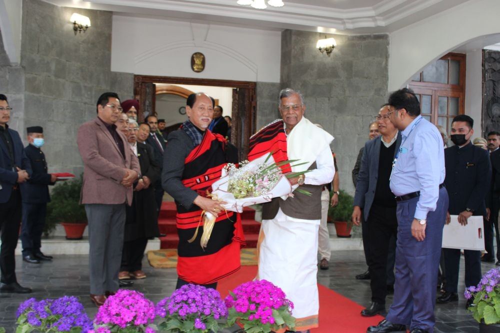 Governor Designate of Nagaland, La. Ganesan being received at Raj Bhavan, Kohima by the Chief Minister and his colleagues and other senior officials on February 19. (PRO Raj Bhavan)