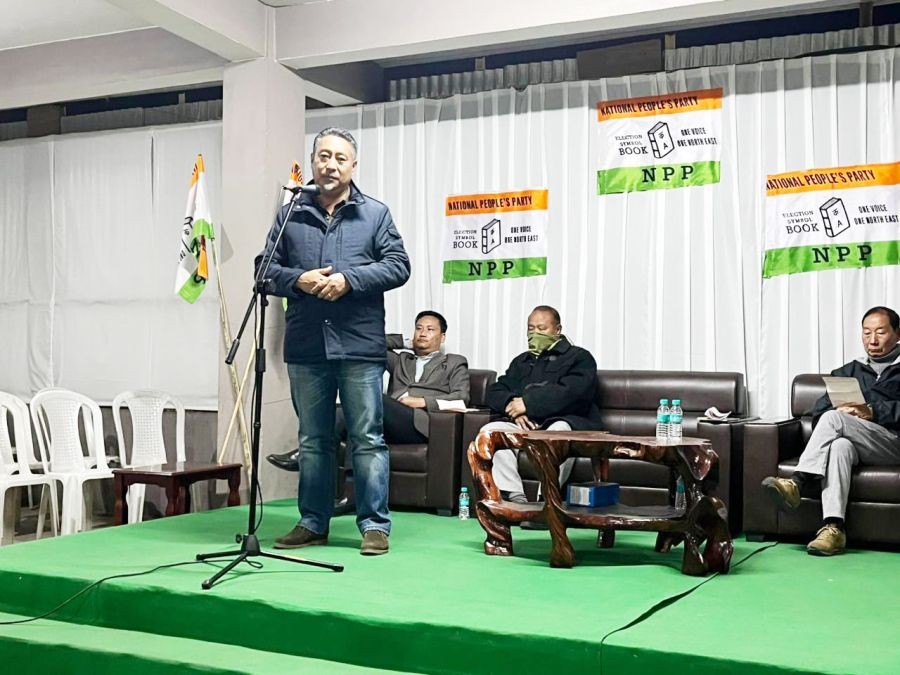 Intending candidate Dr Rhütso addressing a prayer programme on February 5.