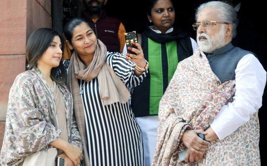 New Delhi: Samajwadi Party MP Dimple Yadav and TMC MP Sudip Bandyopadhyay at Parliament during the ongoing budget session, in New Delhi on Friday, Feb. 03, 2023. (Photo: Qamar Sibtain/IANS)