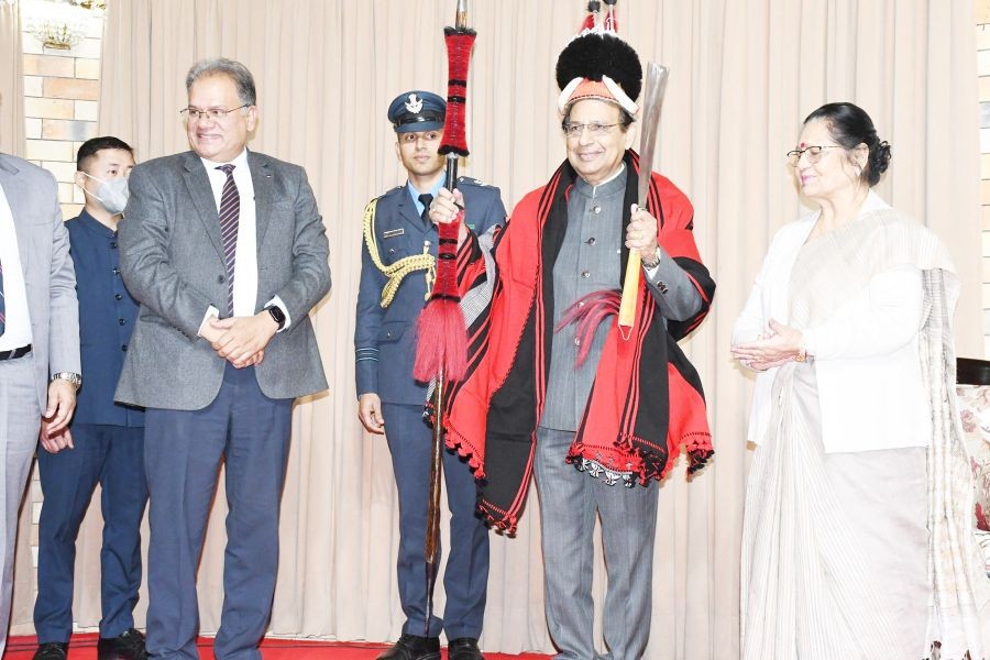 Outgoing Governor of Nagaland, Prof Jagdish Mukhi being accorded a farewell in Kohima on February 17. (Photo Courtesy: PRO Raj Bhavan)