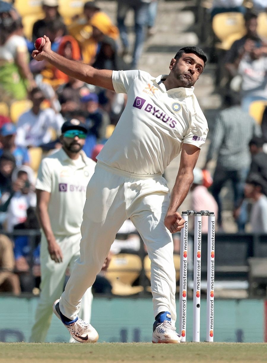 Nagpur: India's Ravichandran Ashwin bowls on the first day of the first cricket test match between India and Australia in Nagpur on Thursday, Feb. 9, 2023.(Photo:Raj Kumar/IANS)