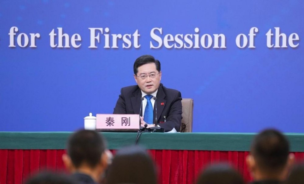 Chinese Foreign Minister Qin Gang attends a press conference on China's foreign policy and foreign relations on the sidelines of the first session of the 14th National People's Congress (NPC) in Beijing, capital of China, March 7, 2023. (Xinhua/Wang Yuguo/IANS)