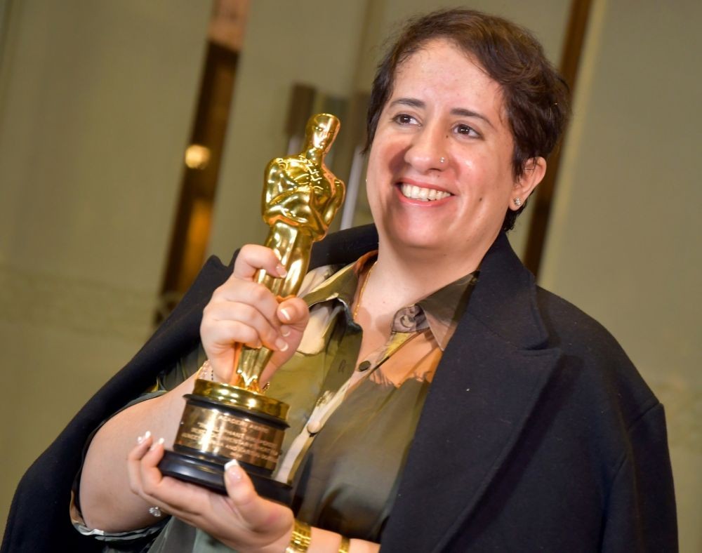 Mumbai: Oscar winning producer Guneet Monga poses with her Oscar as she arrives at the international airport in Mumbai on Friday, March 17, 2023. Guneet Monga's Elephant Whisperer won Best Documentary Short Film at the 95th Academy Awards. (Photo: Nitin Lawate/IANS)