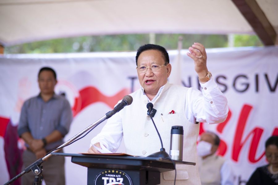 Dy CM TR Zeliang addressing the thanksgiving and felicitation programme held in Jalukie town on March 30.