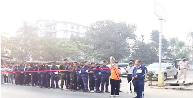 Dr Aotoshi flagging off the walkathon organised by the NGC, History Club on March 11.