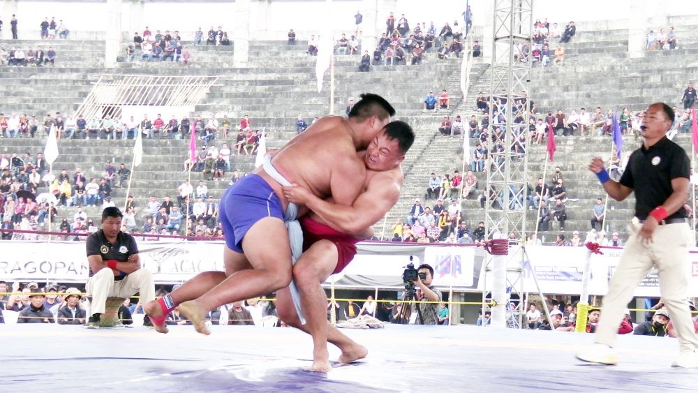 Venuzo Dawhuo representing the Chakhesang Wrestling Association emerged as the winner of the 14th Open Naga Wrestling Championship 2023 held at State Stadium Dimapur on March 18. (Morung Photo)