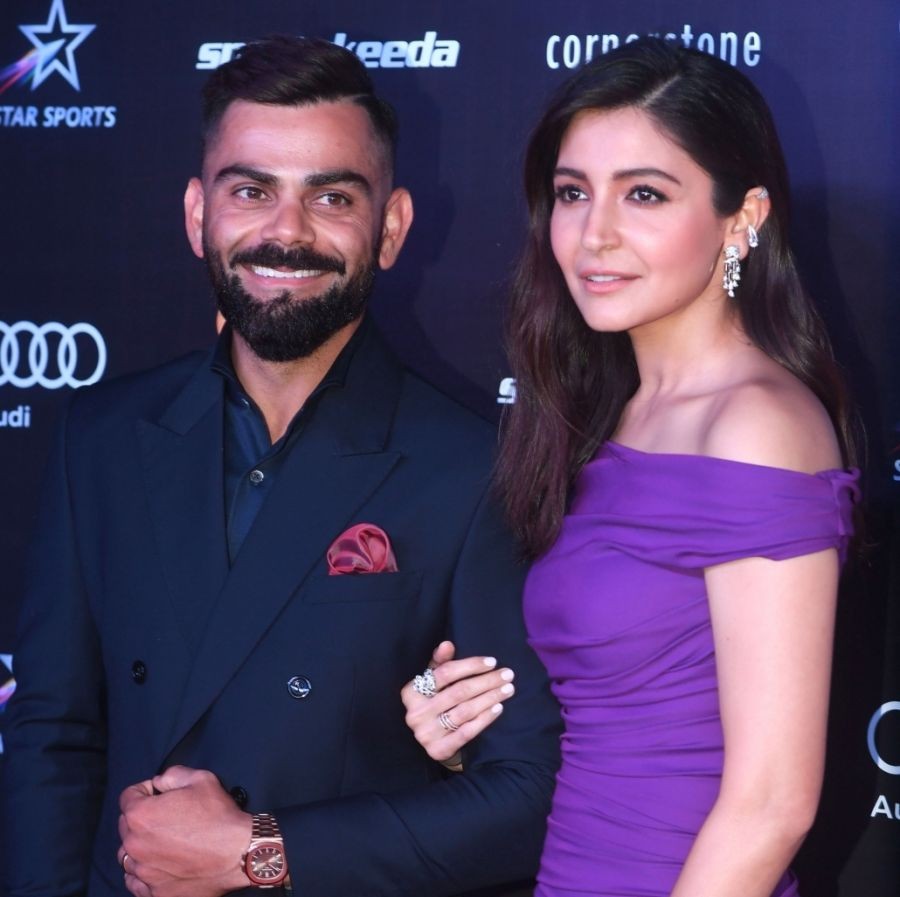Mumbai:Indian Cricketer Virat Kohli with his wife and actress Anushka Sharma pose during Indian sports honours award in mumbai on thursday March 23,2023.(Photo:IANS)