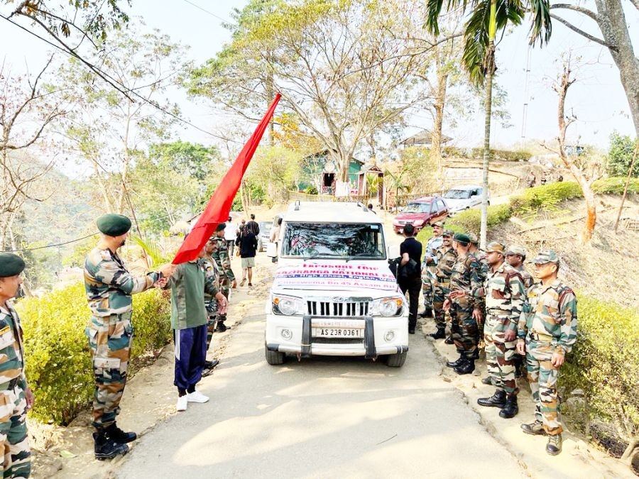 Major Rajat Yadav flagged off the three-day educational and exposure trip to Kaziranga National Park on March 13. (DIPR Photo)
