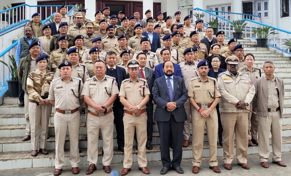 Y Patton with Nagaland DGP Rupin Sharma and other senior police officers in Kohima on March 24. (Morung Photo)