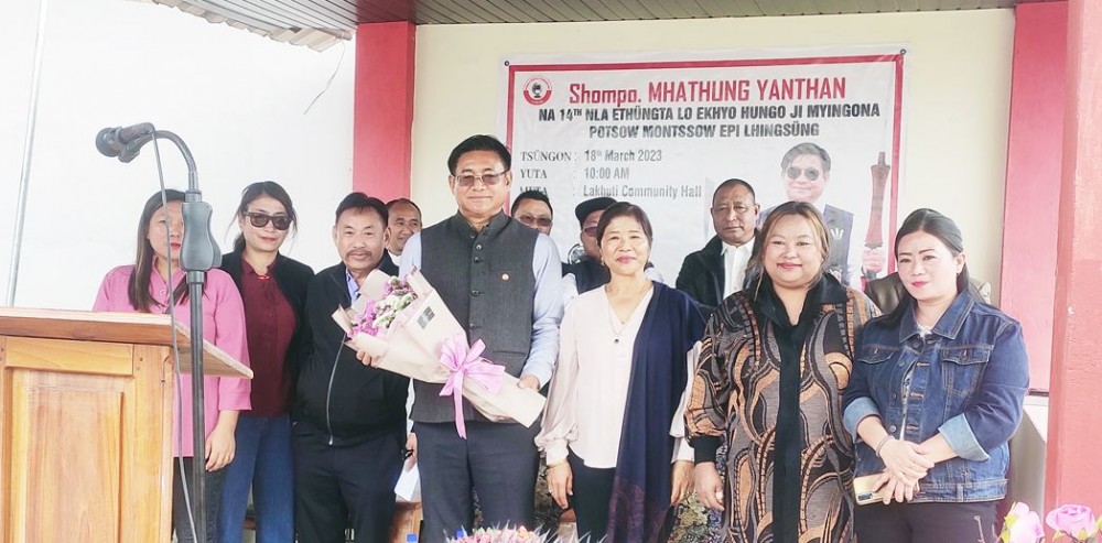Mhathung Yanthan and NDPP Wokha Region members during the programme at Lakhuti Village on March 18. (Photo Courtesy: Media Cell, NDPP Wokha Region)