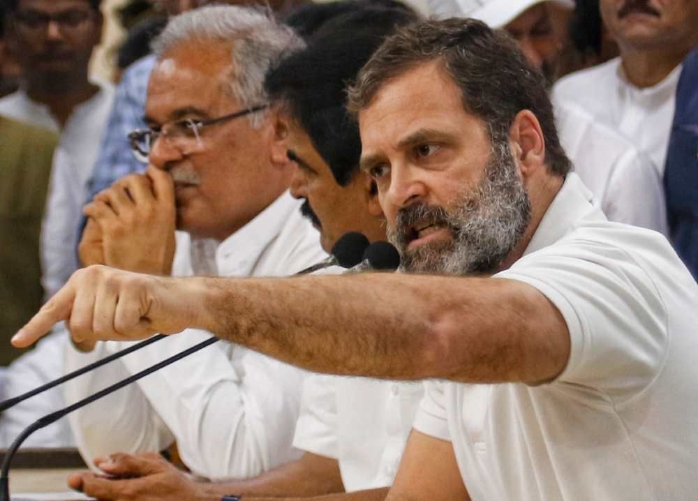 New Delhi: Congress leader Rahul Gandhi addresses a press conference at the AICC headquarters in New Delhi on Saturday, March 25, 2023. (Photo: IANS/Wasim Sarvar)