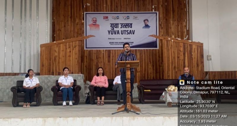 Deputy Commissioner Dimapur, Sachin Jaiswal speaks during the Yuva Ustav programme held under the theme, "National Unity and Solidarity” at the Dimapur Govt College on March 15. (DIPR Photo)