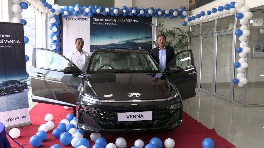 The new Hyundai Verna being unveiled at Floyd Hyundai car dealership, Dimapur on March 23. (Morung Photo)