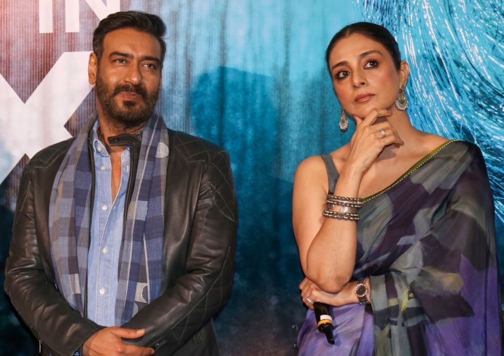 Mumbai :Actors Ajay Devgn and Tabu during the trailer launch of their upcoming film 'Bholaa' in Mumbai on Monday, March 06, 2023. (Photo:Sanjay Tiwari/IANS)