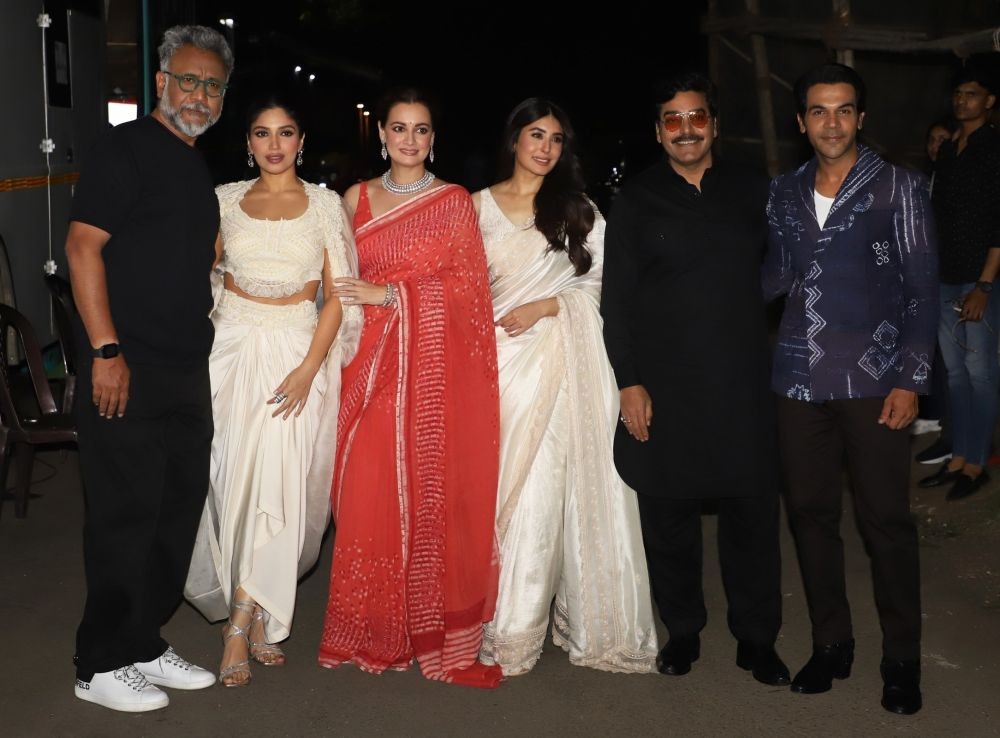 Mumbai : Actors Rajkummar Rao, Bhumi Pednekar, Dia Mirza,Ashutosh Rana, Kritika Kamra and Director Anubhav Sinha at The Kapil Sharma Show set for the promotion of their upcoming film Bheed in Mumbai on Tuesday, March 14, 2023. (Photo:Sanjay Tiwari/IANS)