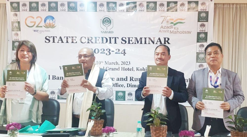 R Binchilo Thong with others during the release of State Focus Paper 2023-24 in Kohima on March 10. (Morung Photo)