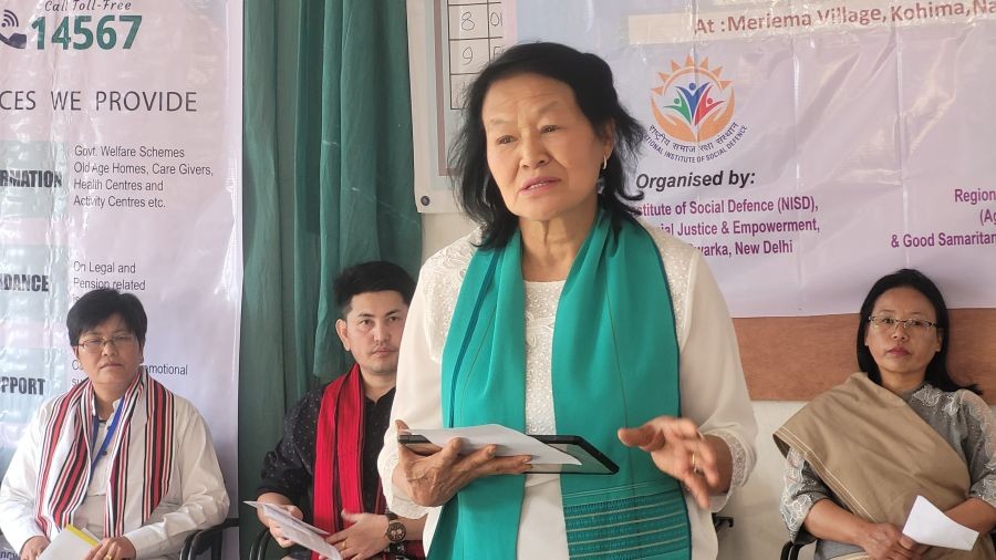 Dr P Kilemsungla addressing two day workshop on elderly issues held at Meriema in Kohima district on March 13. (Morung Photo)