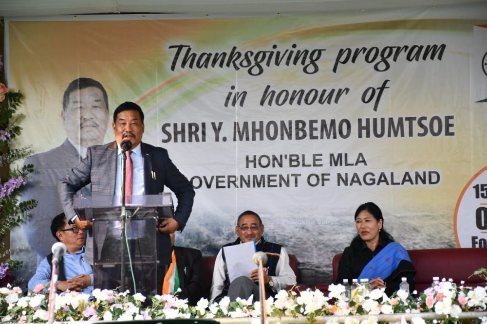 MLA YM Humtsoe speaking during the thanksgiving programme.