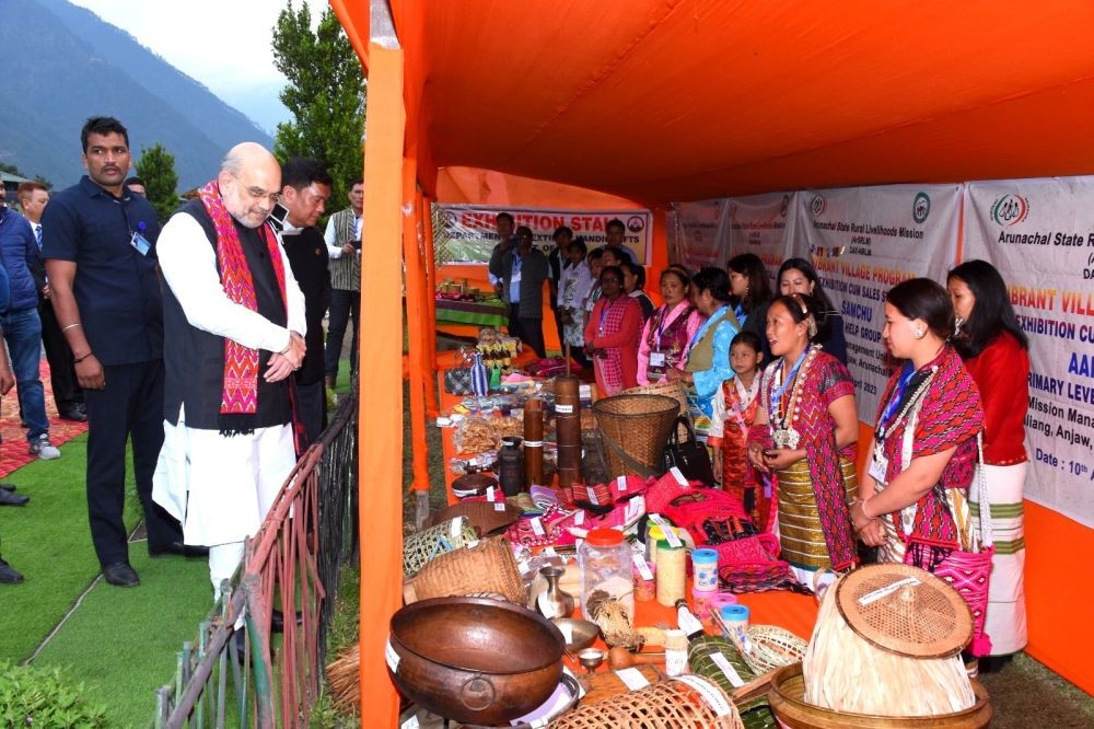 Kibithoo: Union Home Minister Amit Shah during the launch of 9 mini-micro hydroelectric projects along with a plethora of schemes initiated by ITBP, in Kibithoo, Arunachal Pradesh, on Monday, April 10, 2023. (Photo:IANS/Twitter)
