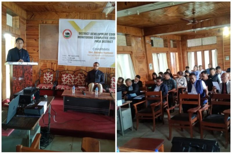 MP Lok Sabha, Tokheho Yepthomi addressing the DISHA Committee meeting at DPDB Hall, Phek on April 29. (Photo Courtesy: DPRO Phek)