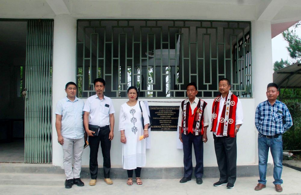 Keihungle (center) along with others during the inauguration of Multi-Utility Outdoor Stadium at Sungratsü Sports Complex on April 29. (Morung Photo)