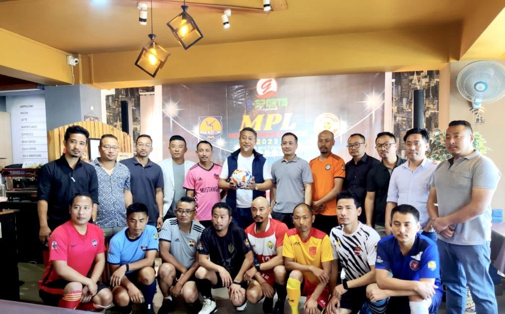 MLA Dr Tseilhoutuo Rhutso with others during Season launch, team announcement and jersey launch of Morning Premier League (MPL) 2023 in Kohima on April 29.