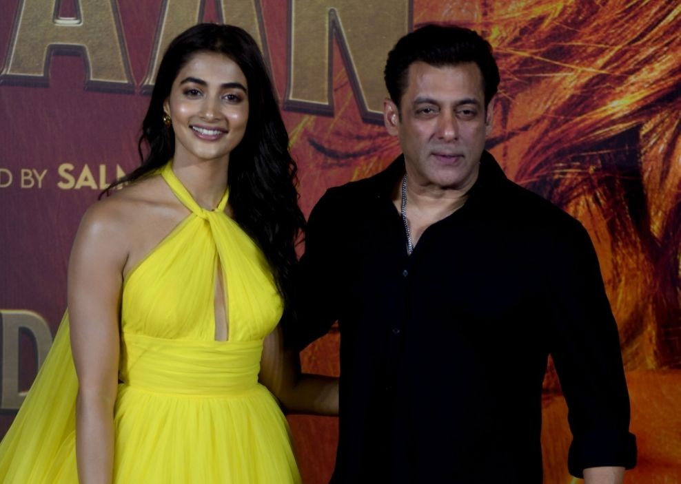Mumbai: Bollywood actors Salman Khan and Pooja Hegde during the trailer launch event of his upcoming film 'Kisi Ka Bhai Kisi Ki Jaan',in Mumbai,on Monday, April 10, 2023. (Photo:IANS)