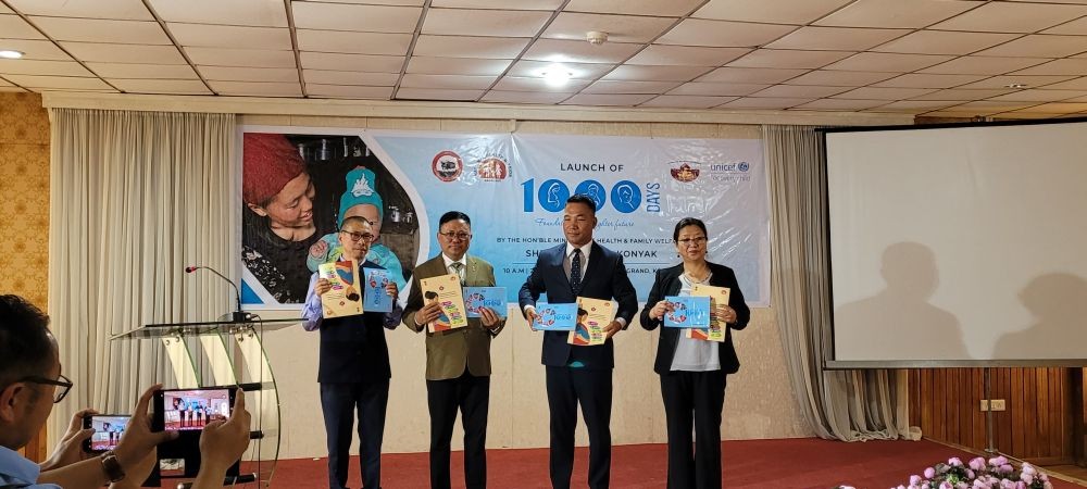 Health Minister, Paiwang Konyak; Commissioner & Secretary, Kikheto Sema; Mission Director, NHM, Dr Ritu Thurr; and Principal Director, H&FW, Dr Vibeituonuo M Sachü at the launching programme of ‘First 1000 days’ at Kohima on April 20. (Morung Photo)