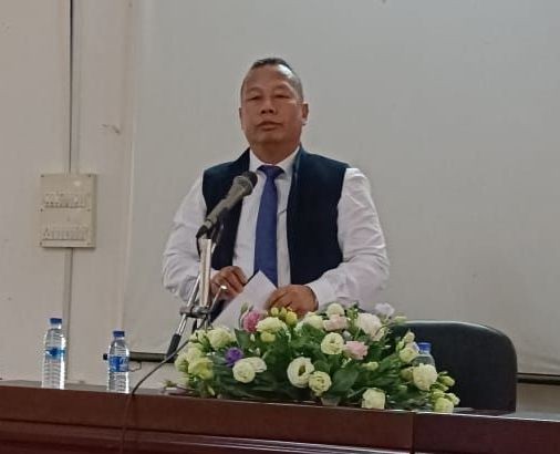 CAWD & Taxes Advisor Kuducho Khamo speaking at the felicitation programme in Dimapur on April 10.