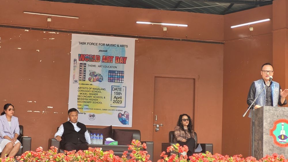 TaFMA Chairman, Theja Meru interacts with participants during the World Art Day in Kohima on April 15.
