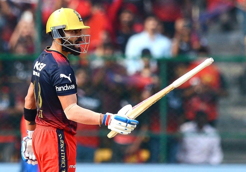 Bengaluru : RCB batsman Virat Kohli celebrates his half-century during the IPL 2023 match between Royal Challengers Bangalore and Delhi Capitals, at M. Chinnaswamy Stadium, in Bengaluru on Saturday, April 15, 2023. (Photo:IANS/Dhananjay Yadav)