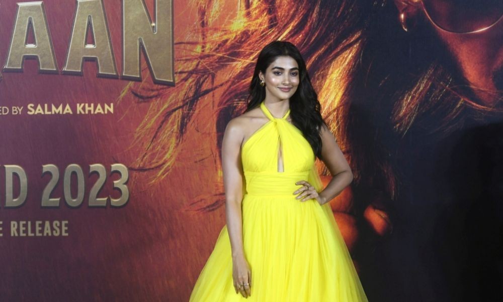Mumbai: Bollywood actress Pooja Hegde during the trailer launch event of his upcoming film 'Kisi Ka Bhai Kisi Ki Jaan',in Mumbai,on Monday, April 10, 2023. (Photo:IANS)