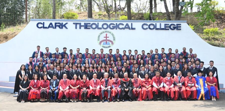 Graduating students and faculties with Rev Dr Wati Aier at the 48th graduation ceremony of Clark Theological College, Aolijen on April 30.