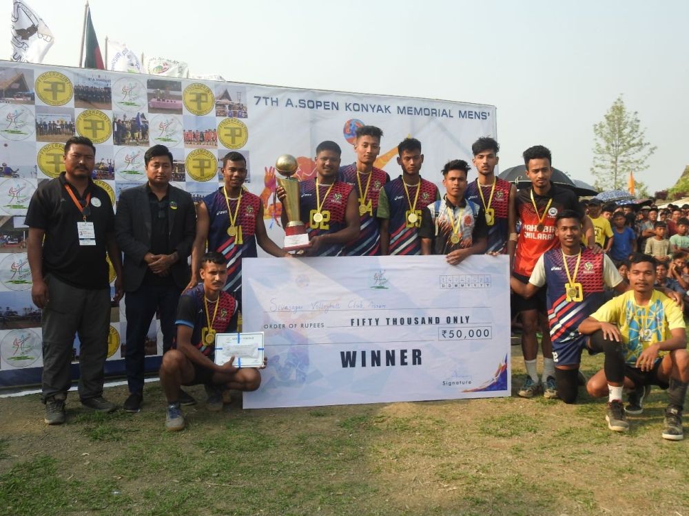 Sivasagar Volleyball Team, Assam lifted the 7th edition of A. Sopen Konyak Memorial Men’s Open Volleyball Championship 2023 at Tobu village local ground.