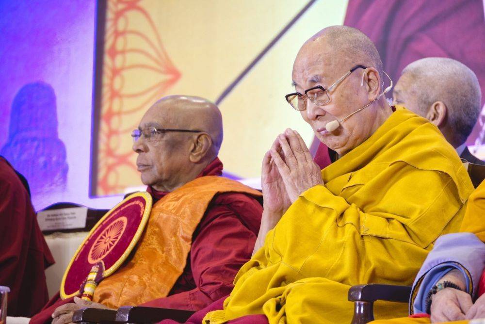 New Delhi: Buddhist spiritual leader Dalai Lama during the final day of two days Global Buddhist Summit , in New Delhi ,on Friday, April 21, 2023. (Photo:IANS/Twitter)