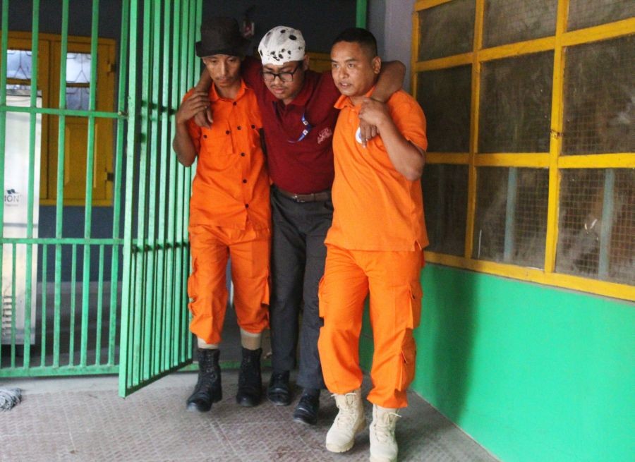 Mock drill on disaster preparedness being carried out at Livingstone Foundation International College in collaboration with the State Disaster Response Force on April 29. 