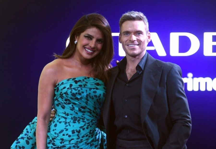 Mumbai: Indian actress Priyanka Chopra and Actor Richard Madden during a promotional event of their upcoming web series 'Citadel',in Mumbai,on Tuesday, April 4, 2023.(Photo:IANS)