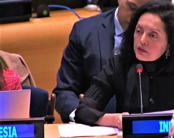 India's Permanent Representative Ruchira Kamboj speaks on Monday, April 3, 2023, on United Nations Security Council reform at the UN in New York. (Photo Source: UN)