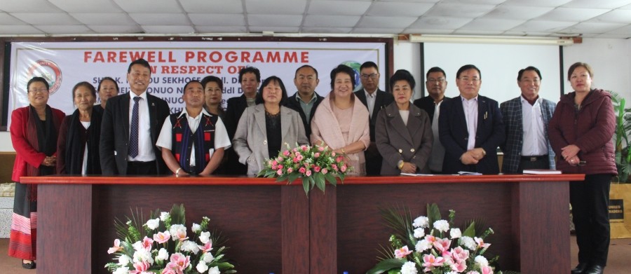 Comm & Secy, RD, Neposo Theluo along with officers and retiring official during the farewell programme on April 3.