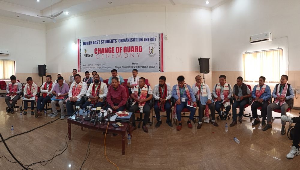 NESO and its new office-bearers during the press conference held at Tourist Lodge Dimapur on April 11. (Morung Photo)