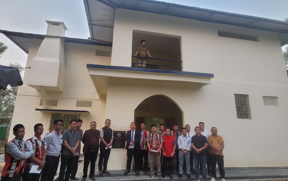 Kudecho Khamo with others during the inauguration of Inspection Bungalow at Yajang C (top) and Tsuremmen (bottom) on April 14. (Morung Photo)