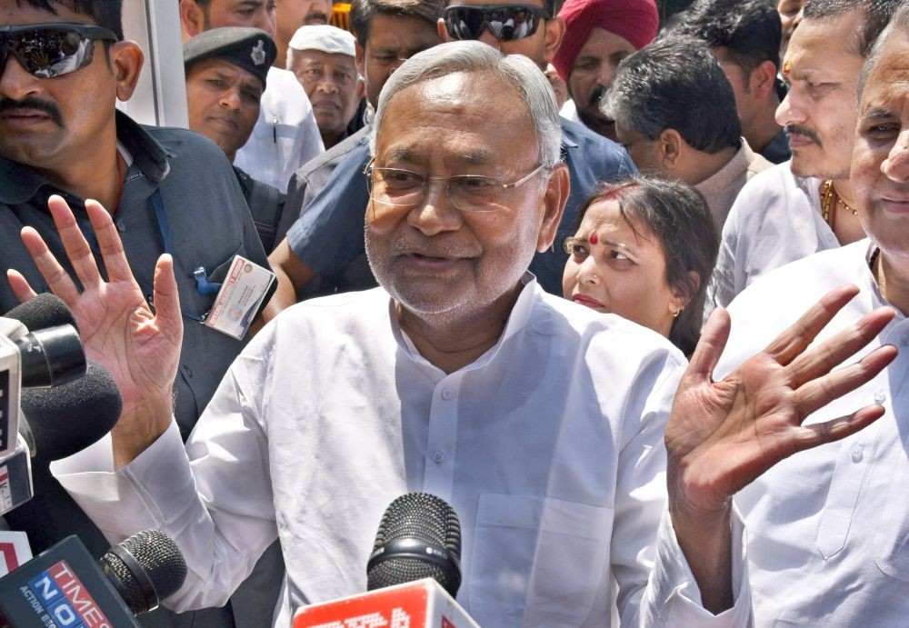 Patna: Bihar Chief Minister Nitish Kumar speaks to media, in Patna, on Wednesday, March 29, 2023.(Photo: IANS)